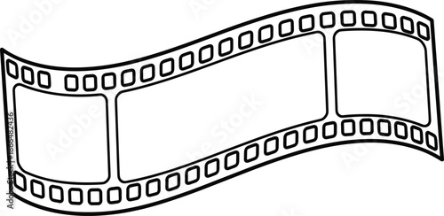 Curved film strip illustration outline representing cinema, photography, video production, and movie frame design element isolated on white background