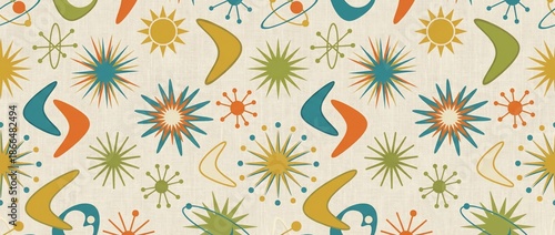 Retro Mid Century Modern Atomic Age Seamless Pattern Background
