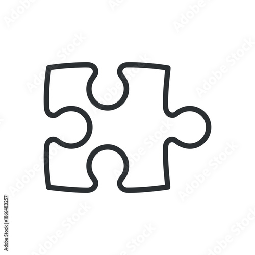 A simple hand drawn style illustration depicts a single puzzle piece with a black outline on a white background symbolizing connection and completion