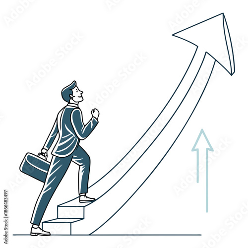 Businessman climbing success stairs