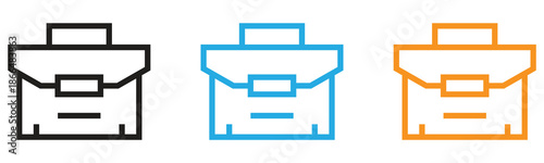 Minimalist outline briefcase icon set in black, blue, and orange for business and office graphics