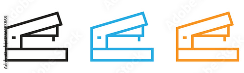 Colorful stapler icons in black, blue, and orange for office supplies