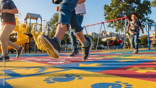 Children playing on a vibrant playground