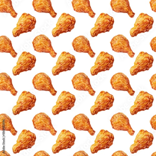 Repeated Seamless Pattern of Fried Chicken Drumsticks
