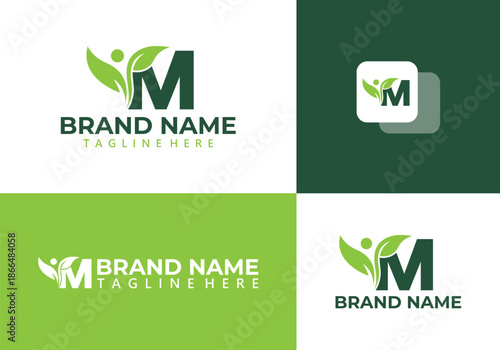 Letter M vector logo design with leaves - M letter and leaf logo vector illustration.