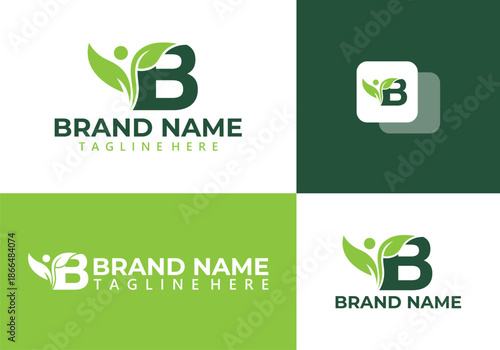 Letter B vector logo design with leaves - B letter and leaf logo vector illustration.