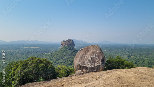 Iconic Sigiriya Rock surrounded by lush greenery. Sri Lanka.