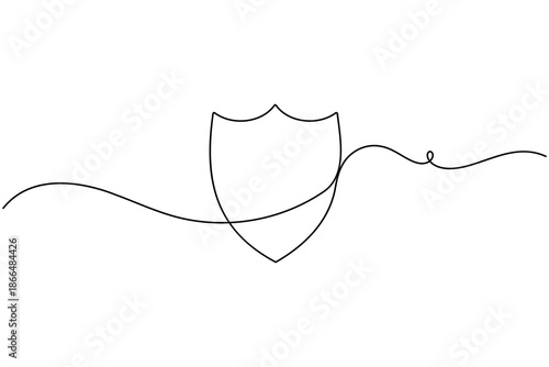 Shield icon and sign continuous one line drawing single art on white background minimalist security symbol outline vector illustration