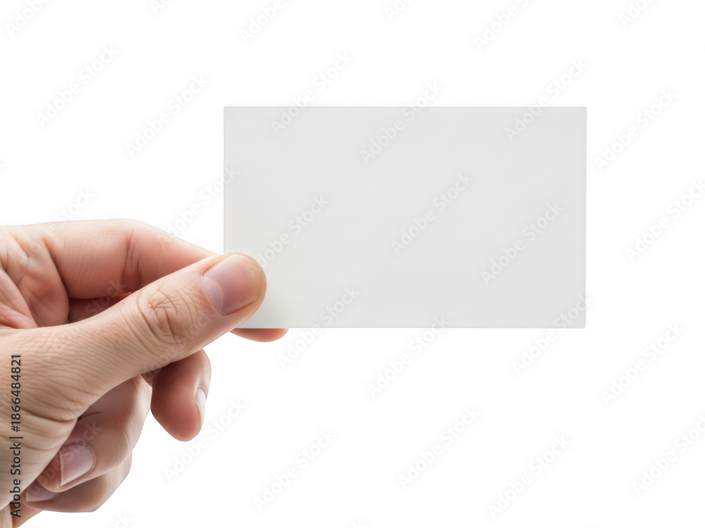 Obraz premium Hand holding blank business card isolated on transparent background