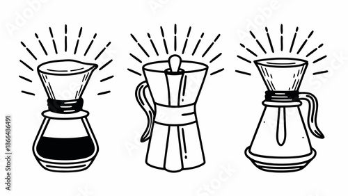 Hand Drawn Coffee Maker and Pour Over Illustrations