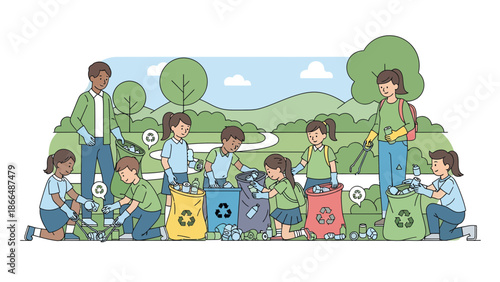 Inspiring Students Clean Up Park Together Protecting Environment For a Better World