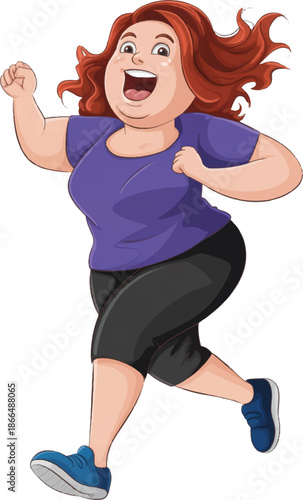 chubby girl is jogging