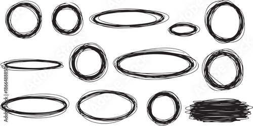 Hand drawn cartoon circle line vector illustration. Doodle sketch style elements for concept and creative design.eps