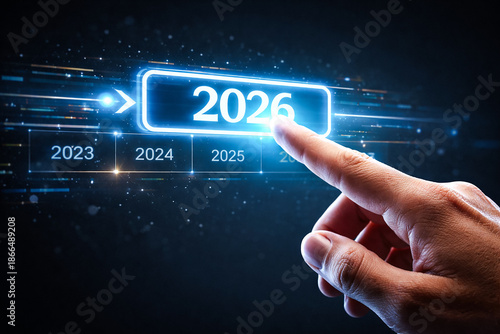 Digital button activating 2026 year change concept
