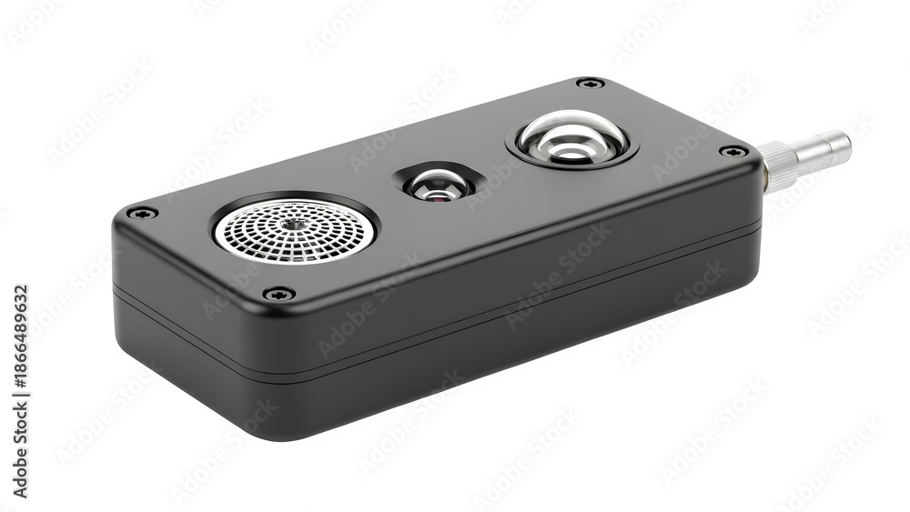 Fototapeta premium Modern Black Electronic Device with Grille and Lenses isolated on transparent background