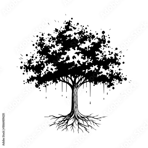 Tree, Minimalist and Simple Silhouette - Vector illustration various detailed tree silhouette, Tree With Roots  forest, nature, leaf, branch, silhouette, icon, vector Realistic Tree Illustration