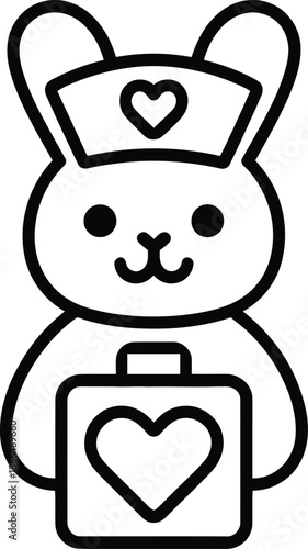 Cute Bunny Nurse Valentine Line Icon