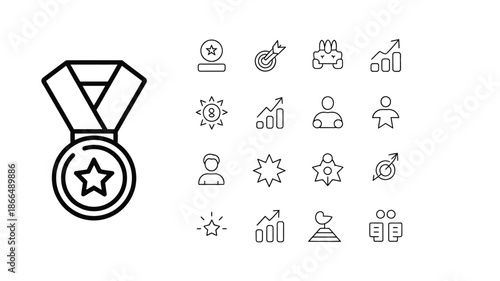 Achievement Celebration Line Icon Set