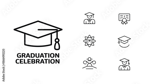 Graduation Celebration Line Icon Set