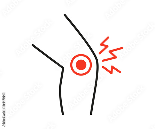 Knee pain line icon, medical concept. Joint discomfort, inflammation, and injury symptom. Healthcare sign for orthopedic or rheumatology awareness. Vector illustration