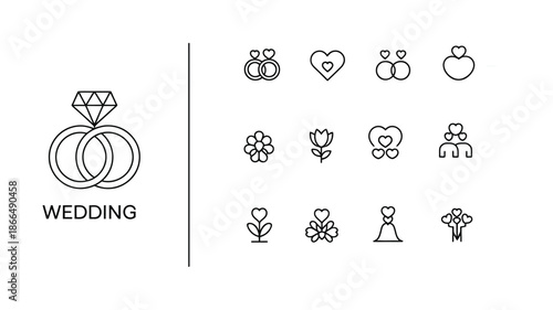  Wedding Celebration Line Icon Set
