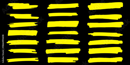 Marker or brush yellow strokes, vector set