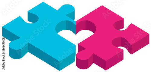 Blue and pink puzzle pieces connecting to form a heart shape.