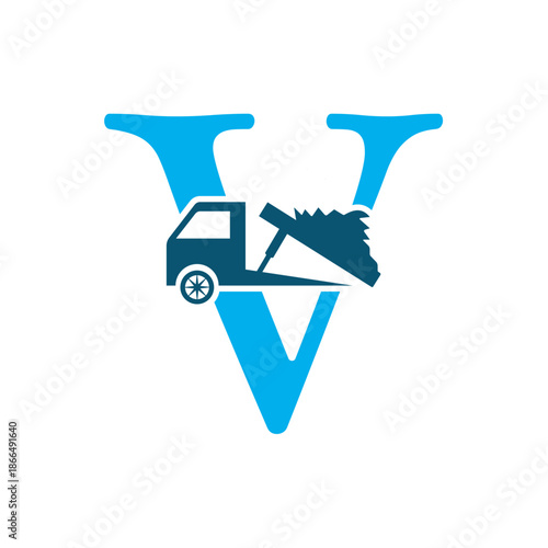 Truck  Logo  combine with letter V vector template