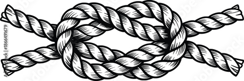Rope Knot Illustration, Nautical Sailing Marine Line Engraving.