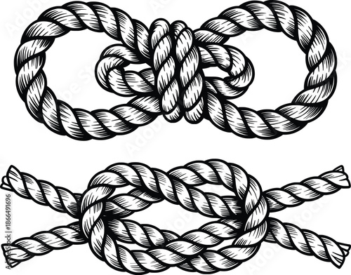 Nautical Rope Knots Illustration Set, Sailing Marine Line Art.