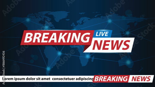 Breaking news graphic with world map background