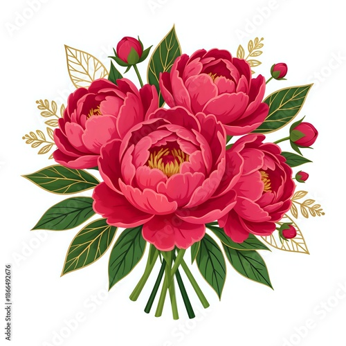 Vibrant peony bouquet with lush greenery