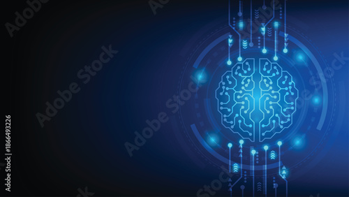 Futuristic brain circuitry with glowing blue nodes and connections