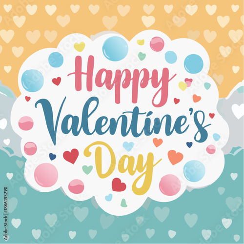 Vibrant Happy Valentine's Day greeting card with colorful hearts