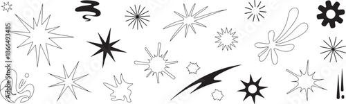 Collection of various comic book style explosion and burst effects on white background