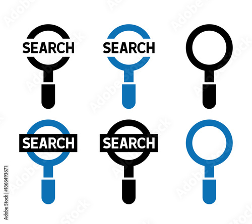Search icons set. Vector flat icons isolated on white background.