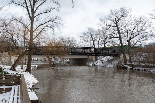 Pedestrian Bridge Over Red Cedar River with Copy-Space