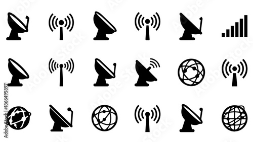 Collection of satellite and globe icons isolated on white background, Vector