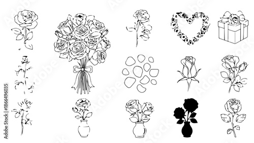 Collection of decorative floral designs isolated on white background, Vector