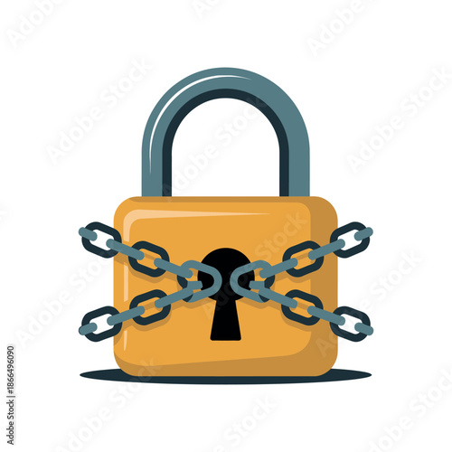 A cartoon illustration of a yellow padlock wrapped with chains on a white background