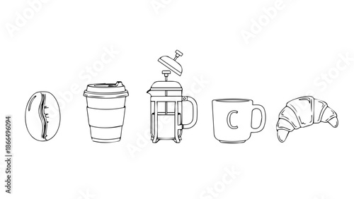 Coffee preparation and pastry isolated on white background, Vector