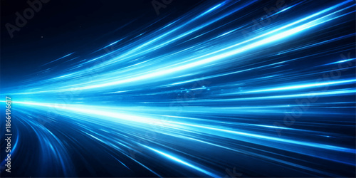 A bright blue abstract background featuring glowing rays and a shiny fractal pattern that creates a sense of energy and motion through a cosmic space wallpaper design