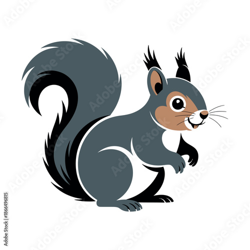 A cartoon squirrel with a bushy tail and big eyes is standing on its hind legs.