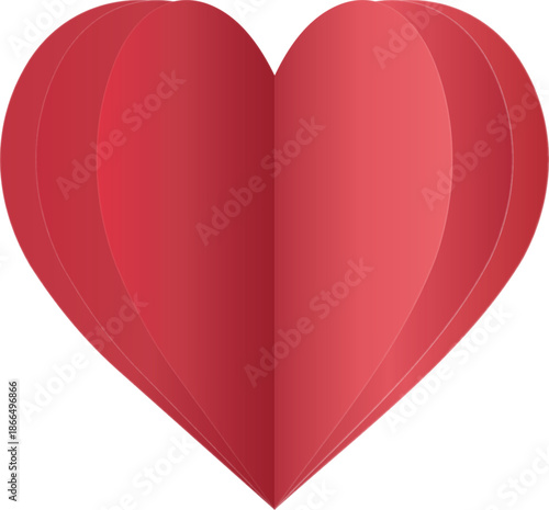 Red 3D paper heart vector for Valentine's Day design, romantic love symbol illustration, simple decorative holiday element


