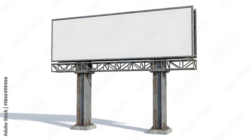 Obraz premium Large empty outdoor advertising billboard template with a bright white display screen, ready for marketing promotions and commercial announcements, isolated on a clean background