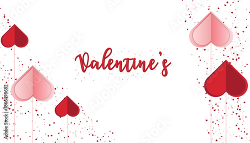 Valentine's Day background with red and pink paper hearts and confetti decoration, romantic love card design illustration