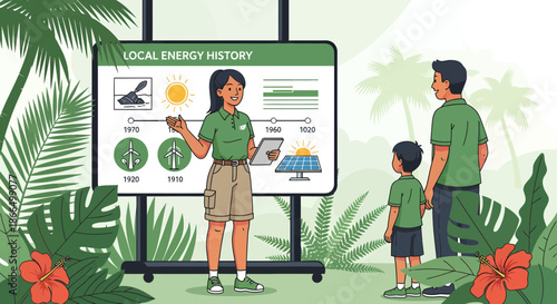 Educational Presentation on Local Energy History with Guide and Visitors.