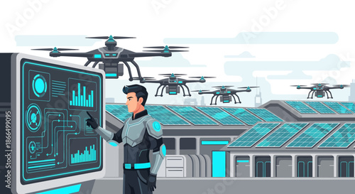 Futuristic Drone Control Man Interacting with Advanced Technology.
