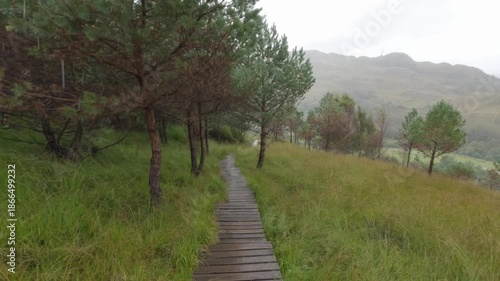 Footpath in Glenfinnan valley during the rain, Scotland