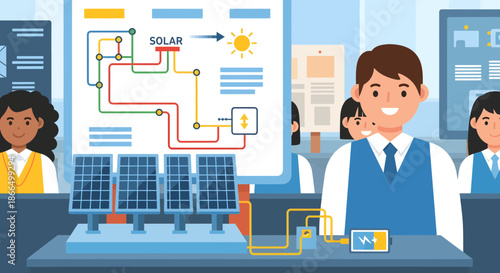 Solar Energy Education Students Learning About Renewable Power Systems.